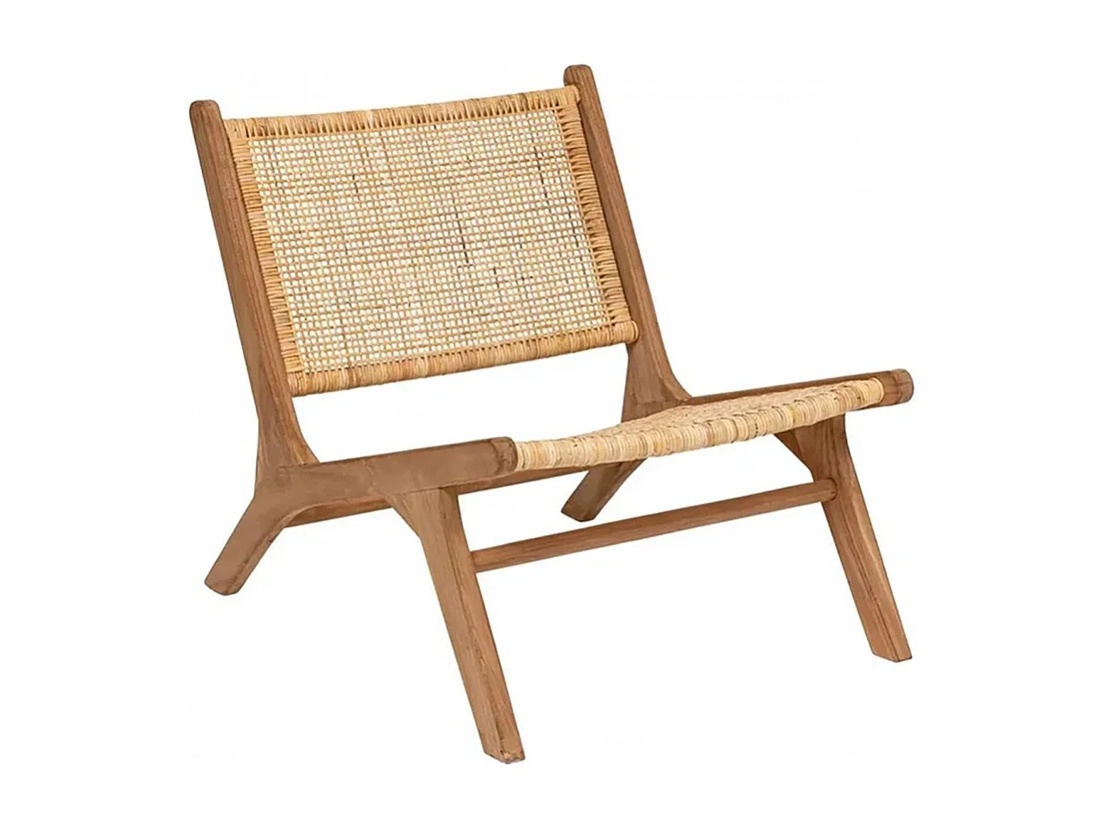 Lot de 2 Fauteuil chaise en teck et tressage en rotin - Longueur 65 x largeur 80 x Hauteur 71 cm