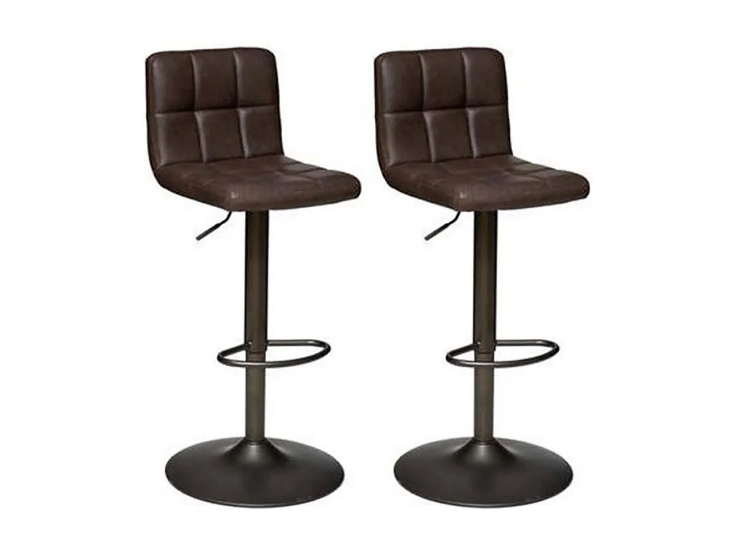 Lot de 2 Chaises de bar hautes ajustables en cuir, coloris marron - Longueur 45 x Profondeur 52 x Hauteur 104 cm