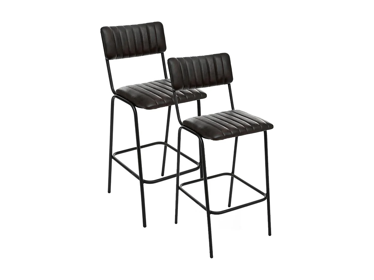 Lot de 2 chaises de bar en cuir de buffle avec pieds en métal, coloris noir - Longueur 45 x Profondeur 53 x Hauteur 103 cm
