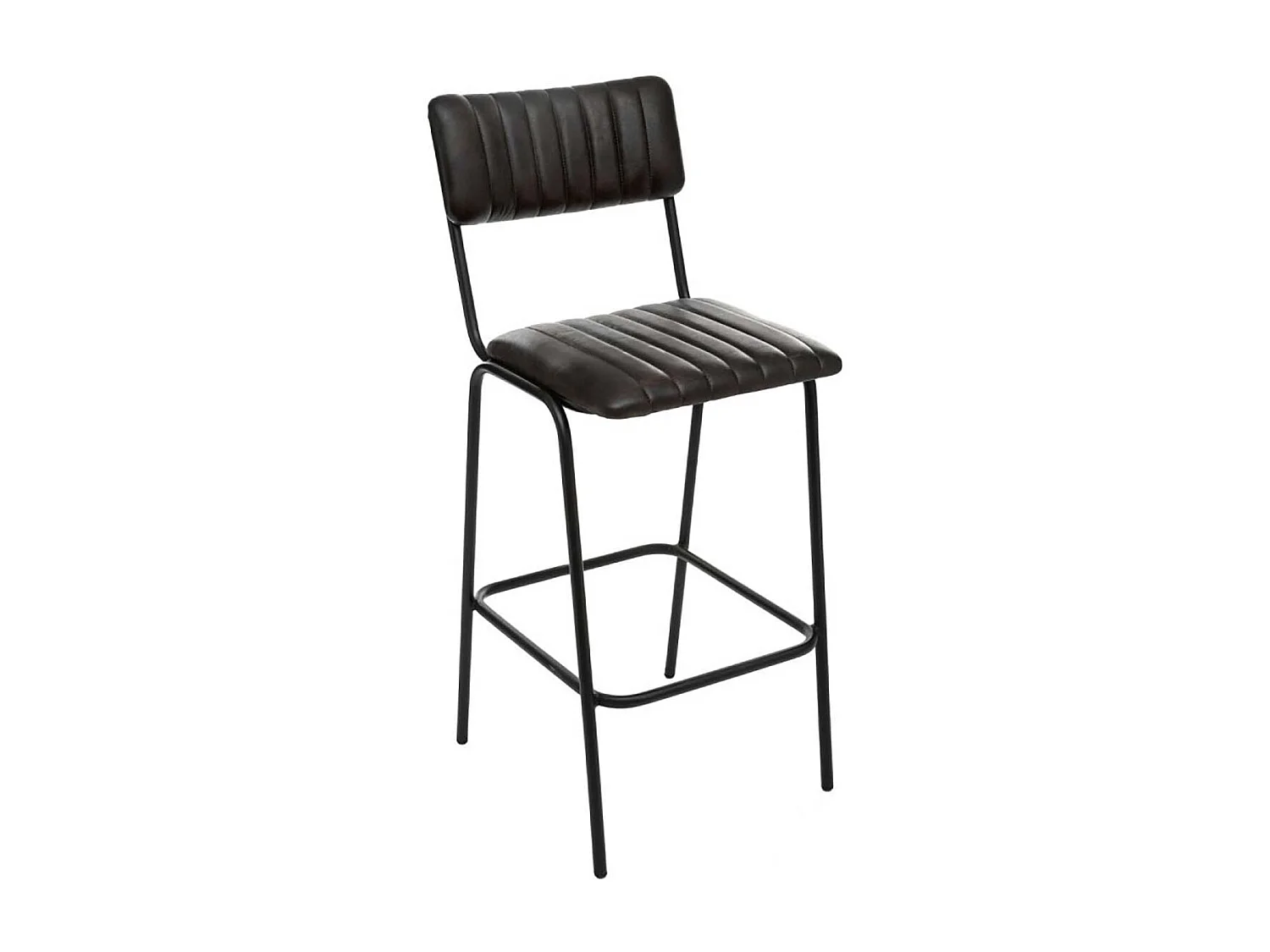 Lot de 2 chaises de bar en cuir de buffle avec pieds en métal, coloris noir - Longueur 45 x Profondeur 53 x Hauteur 103 cm
