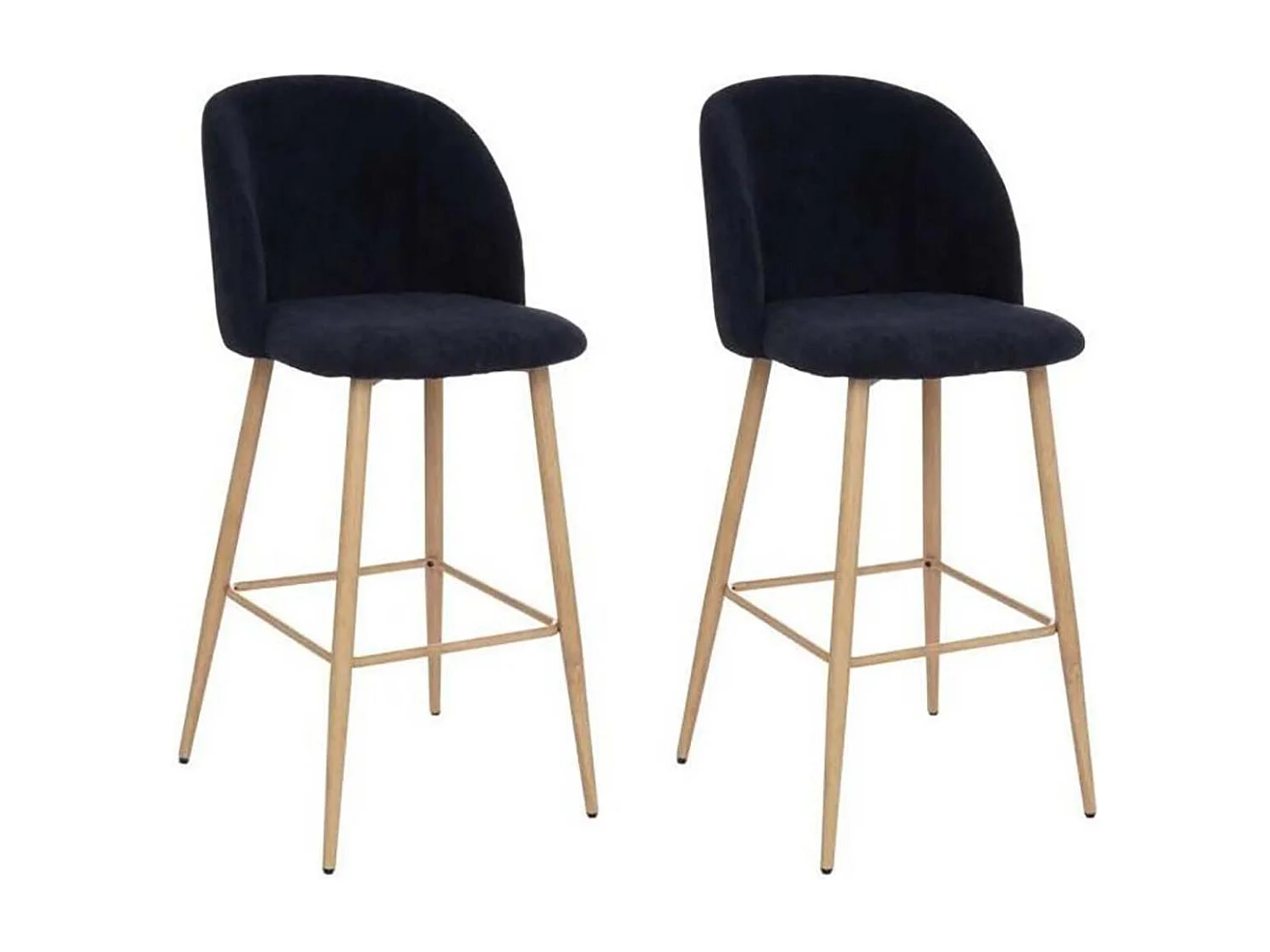 Lot de 2 chaises de bar en velours côtelé avec des pieds effet bois, coloris bleu encre - Longueur 48 x Profondeur 56 x Hauteur 106 cm