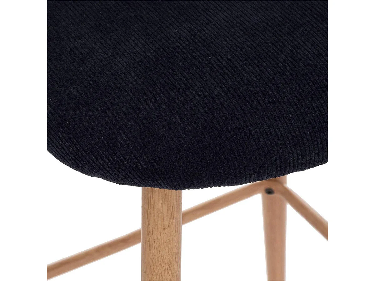 Lot de 2 chaises de bar en velours côtelé avec des pieds effet bois, coloris bleu encre - Longueur 48 x Profondeur 56 x Hauteur 106 cm