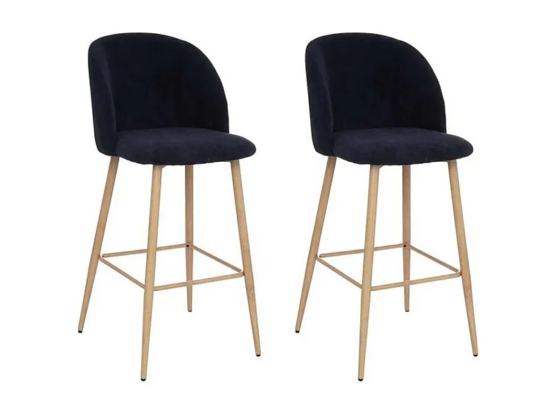 Lot de 2 chaises de bar en velours côtelé avec des pieds effet bois, coloris bleu encre - Longueur 48 x Profondeur 56 x Hauteur 106 cm