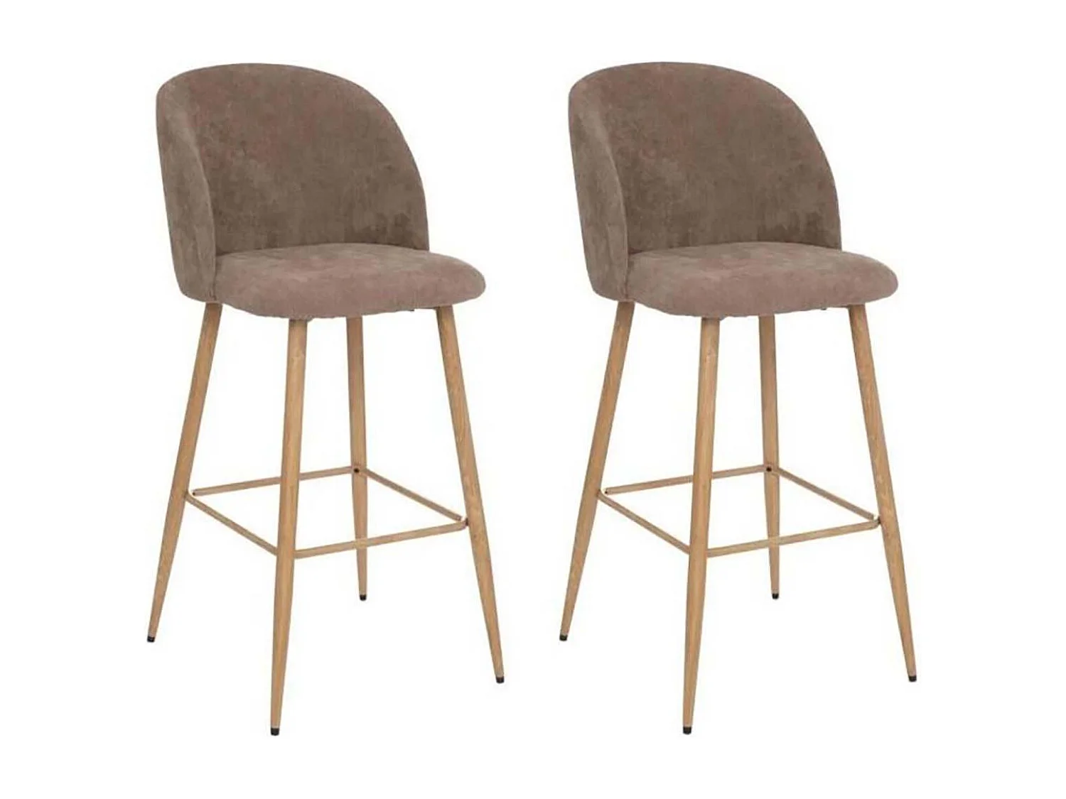 Lot de 2 chaises de bar en velours côtelé avec des pieds effet bois, coloris taupe - Longueur 48 x Profondeur 56 x Hauteur 106 cm