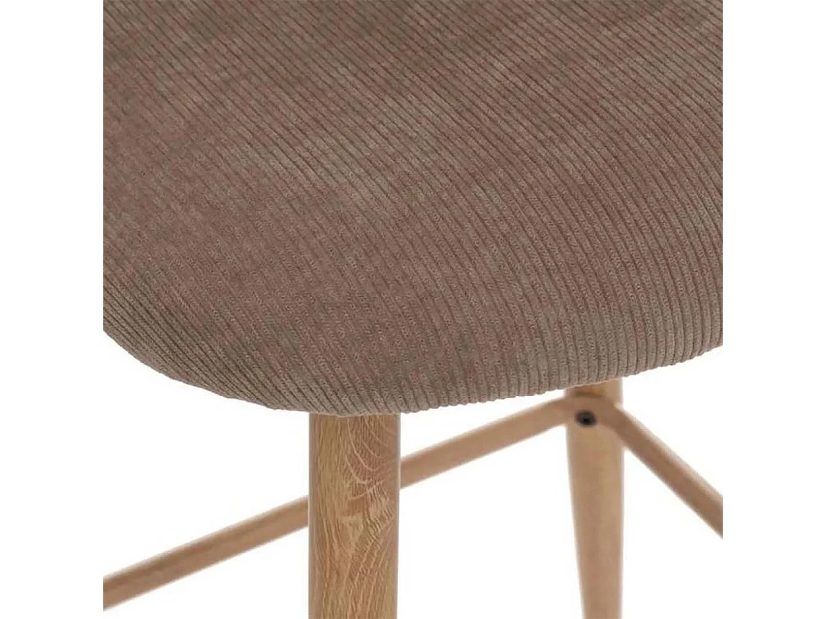 Lot de 2 chaises de bar en velours côtelé avec des pieds effet bois, coloris taupe - Longueur 48 x Profondeur 56 x Hauteur 106 cm