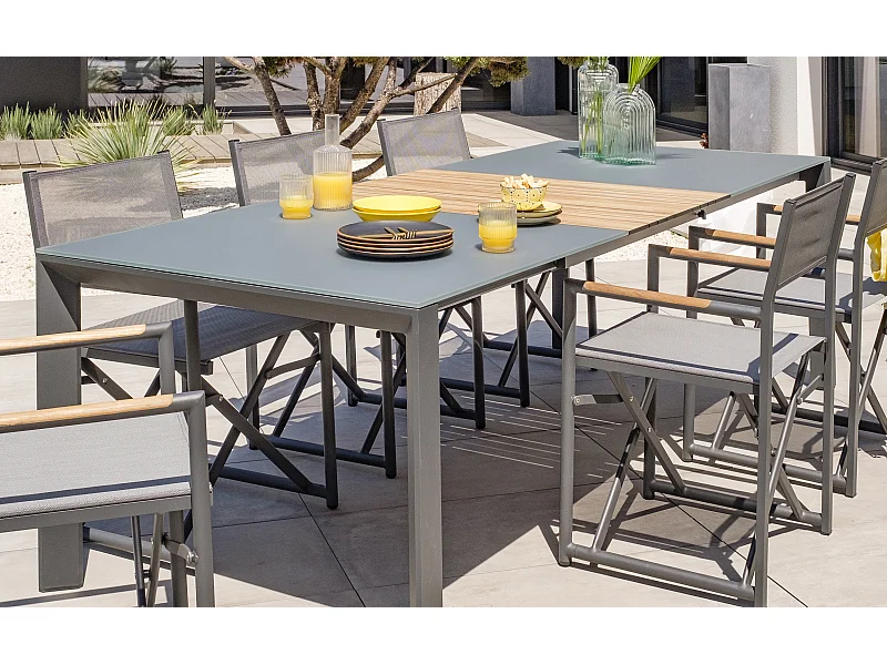 Table de Jardin en Verre "Honfleur" 180-250cm Gris Anthracite