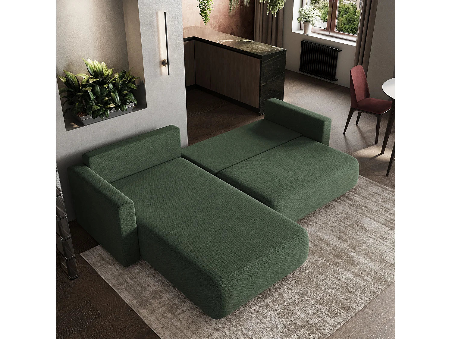 Hoekbank TURIN van fluweel met slaapfunctie Grün