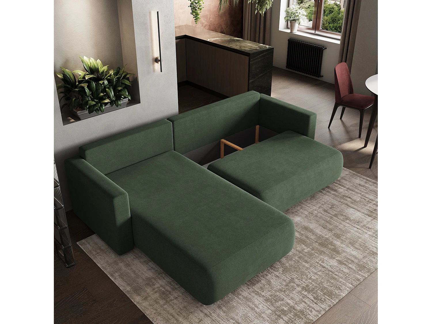 Hoekbank TURIN van fluweel met slaapfunctie Grün