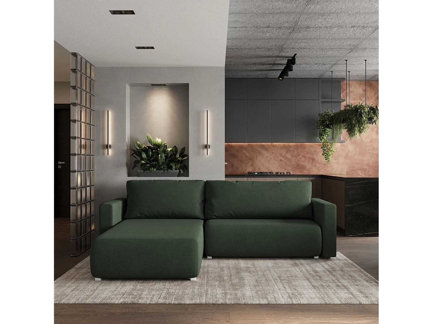 Hoekbank TURIN van fluweel met slaapfunctie Grün