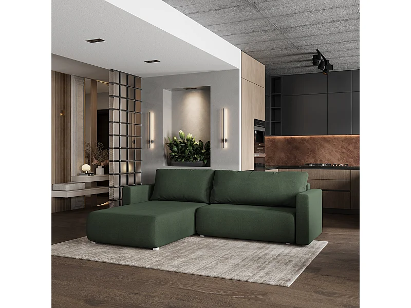 Canapé D'angle TURIN SR - Grün, tissu tressé, Avec Fonction De Couchage