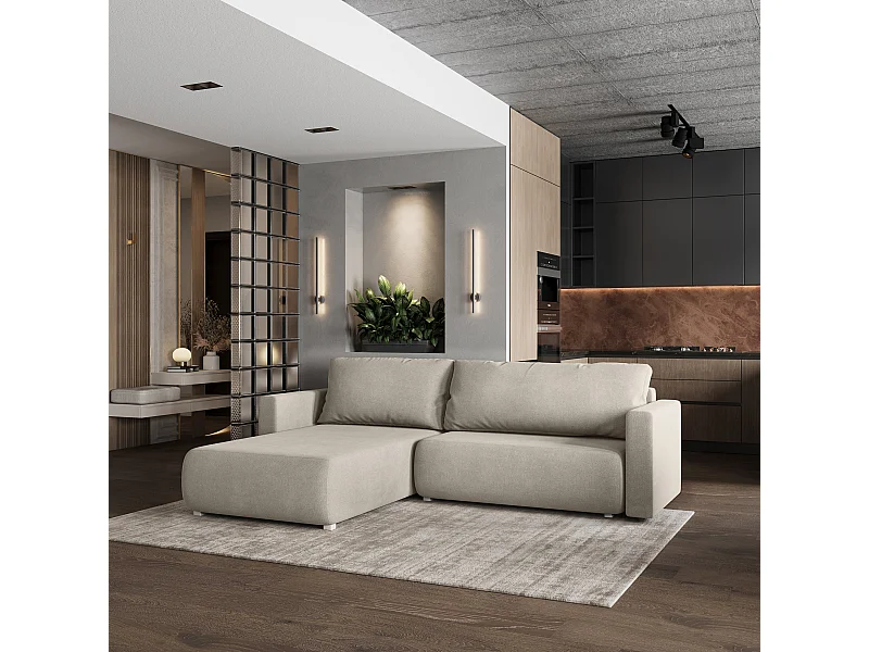 Hoekbank TURIN van fluweel met slaapfunctie Beige