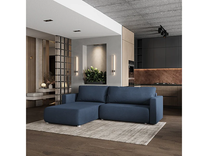 Canapé D'angle TURIN SR - Blau, tissu tressé, Avec Fonction De Couchage