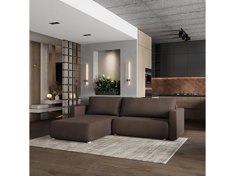 Canapé D'angle TURIN SR - Braun, tissu tressé, Avec Fonction De Couchage