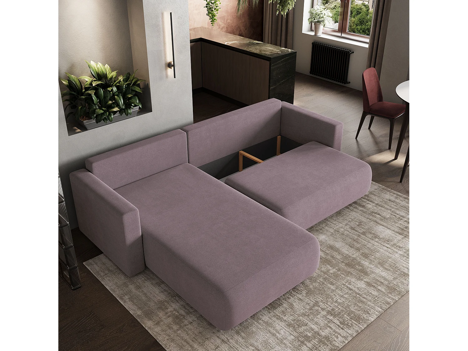 Canapé D'angle TURIN SR - Rosa, tissu tressé, Avec Fonction De Couchage