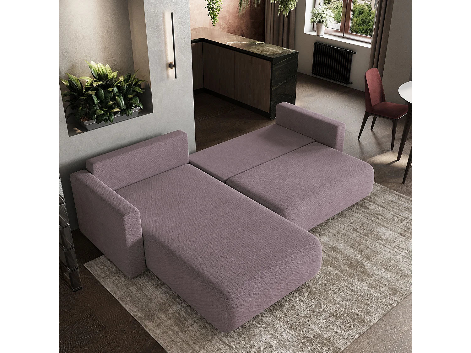 Canapé D'angle TURIN SR - Rosa, tissu tressé, Avec Fonction De Couchage