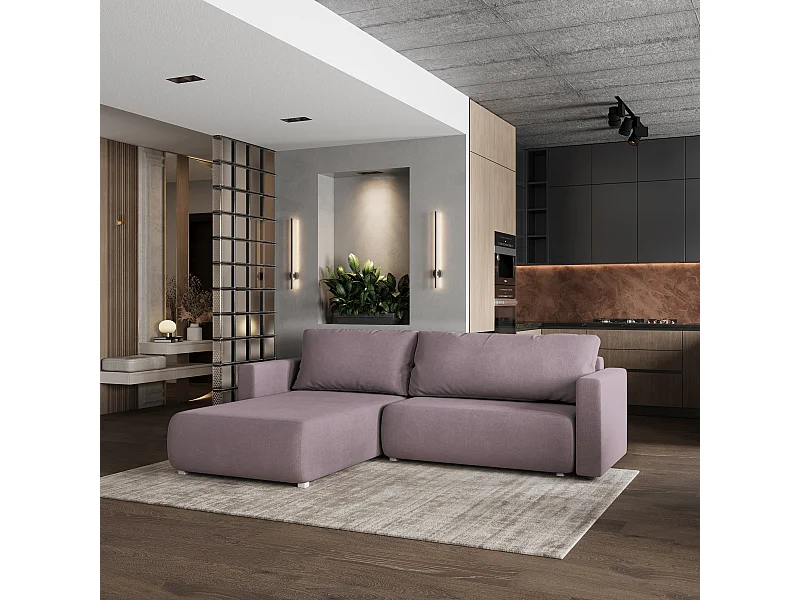 Canapé D'angle TURIN SR - Rosa, tissu tressé, Avec Fonction De Couchage