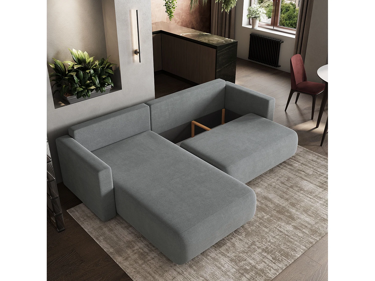 Hoekbank TURIN van fluweel met slaapfunctie Grau