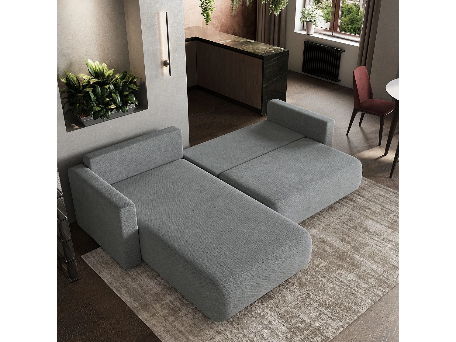Hoekbank TURIN van fluweel met slaapfunctie Grau