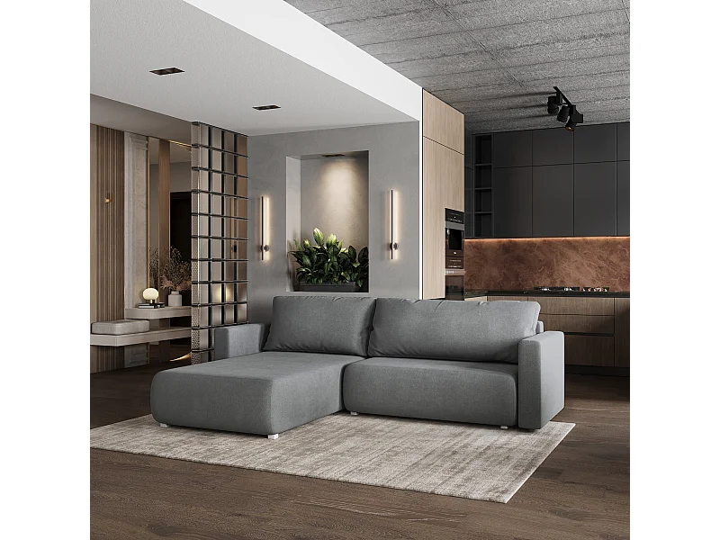 Canapé D'angle TURIN SR - Grau, tissu tressé, Avec Fonction De Couchage