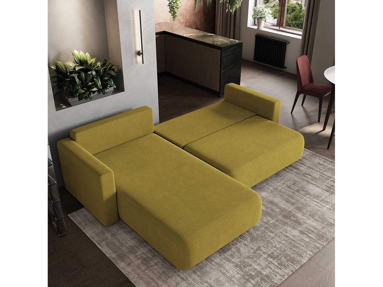 Hoekbank TURIN van fluweel met slaapfunctie Gelb