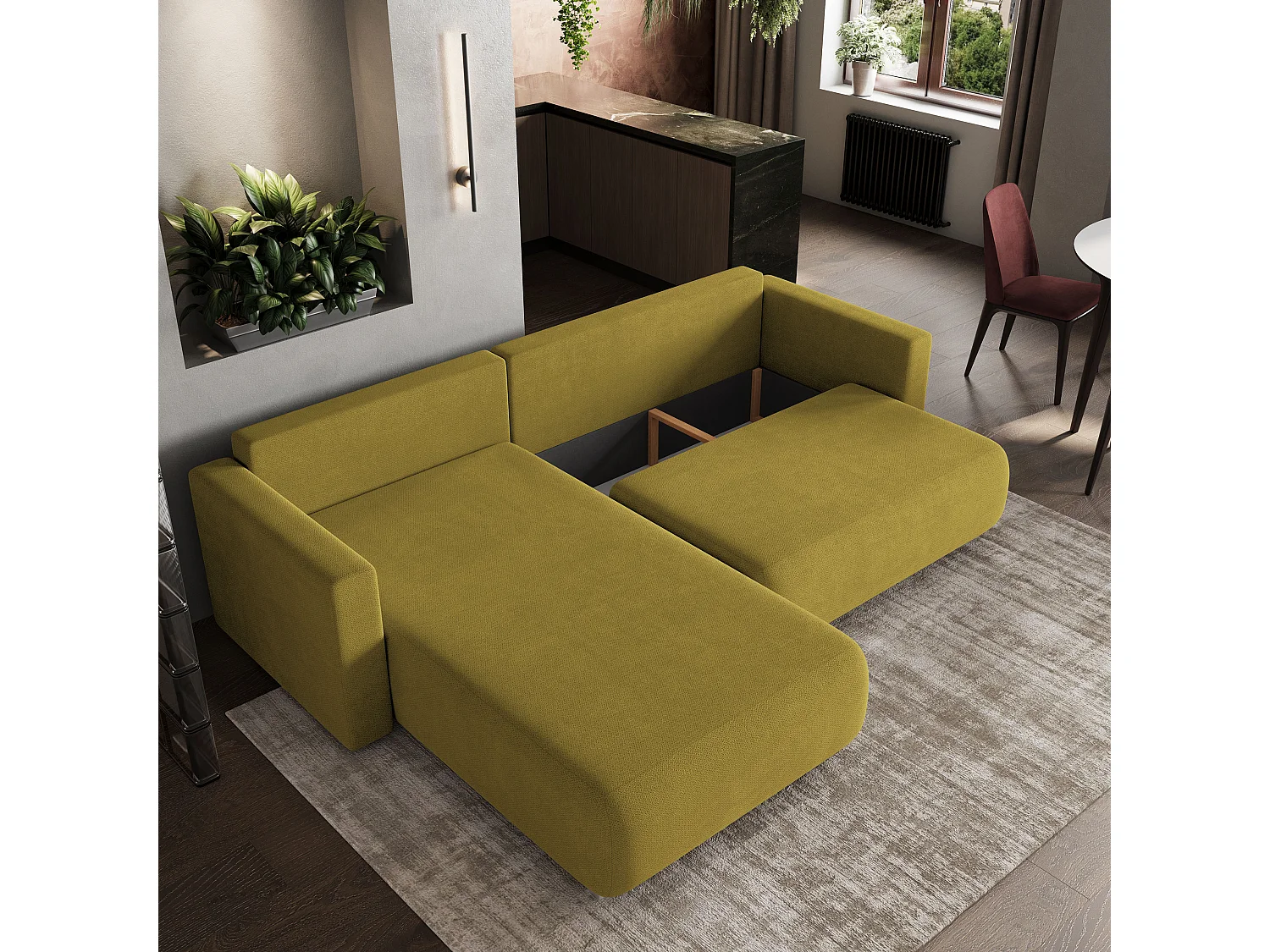 Hoekbank TURIN van fluweel met slaapfunctie Gelb
