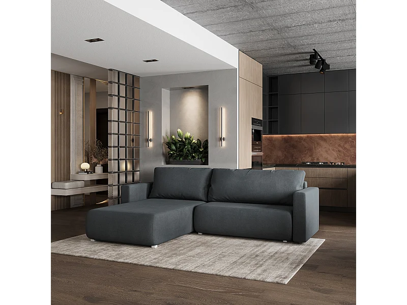 Canapé D'angle TURIN SR - Anthrazitgrau, tissu tressé, Avec Fonction De Couchage