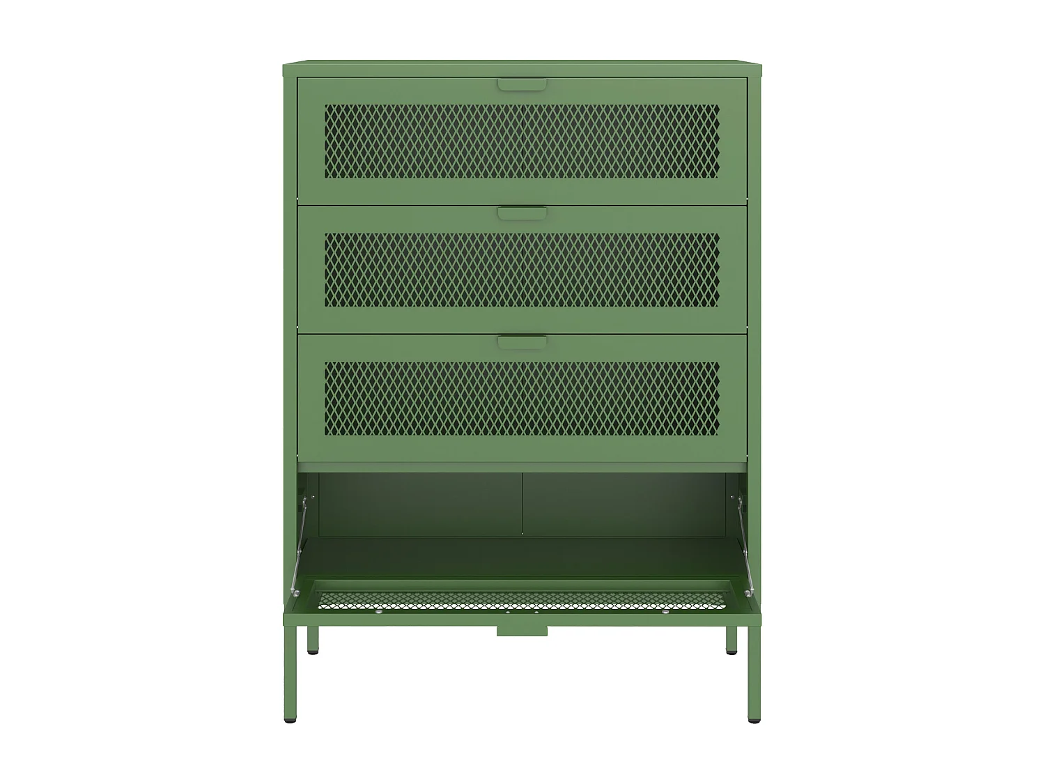 Meuble à chauure 4 porte en métal vert kaki EMMA