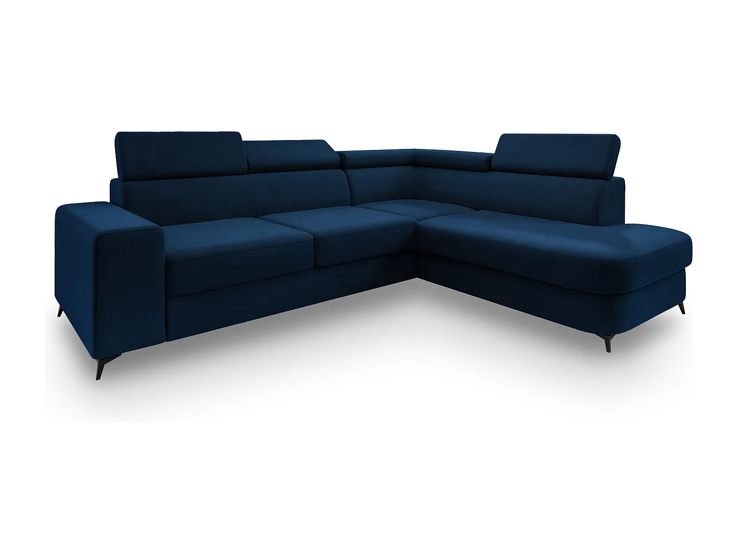 Hoekbank ALVORO van fluweel met slaapfunctie Blau