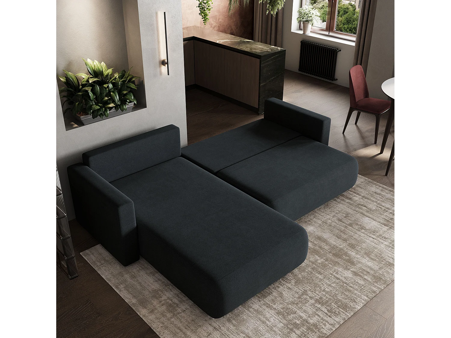 Hoekbank TURIN van fluweel met slaapfunctie Schwarz