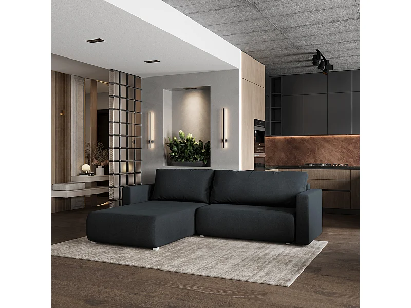 Canapé D'angle TURIN SR - Schwarz, tissu tressé, Avec Fonction De Couchage