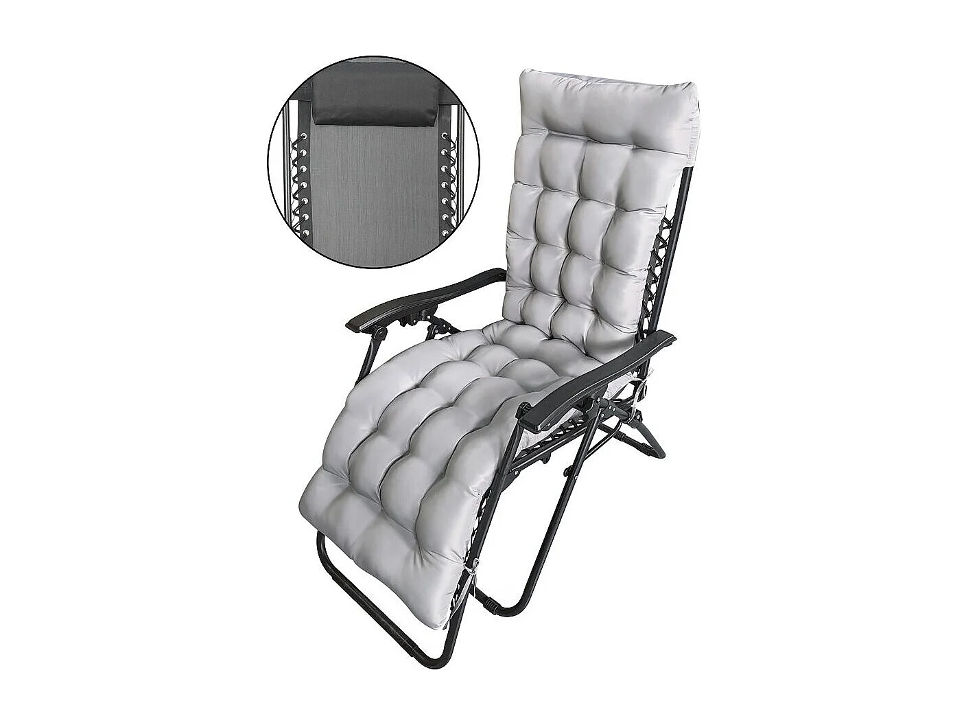 Fauteuil de jardin relax zéro gravité avec coussin matelassé "Sintra" - Noir