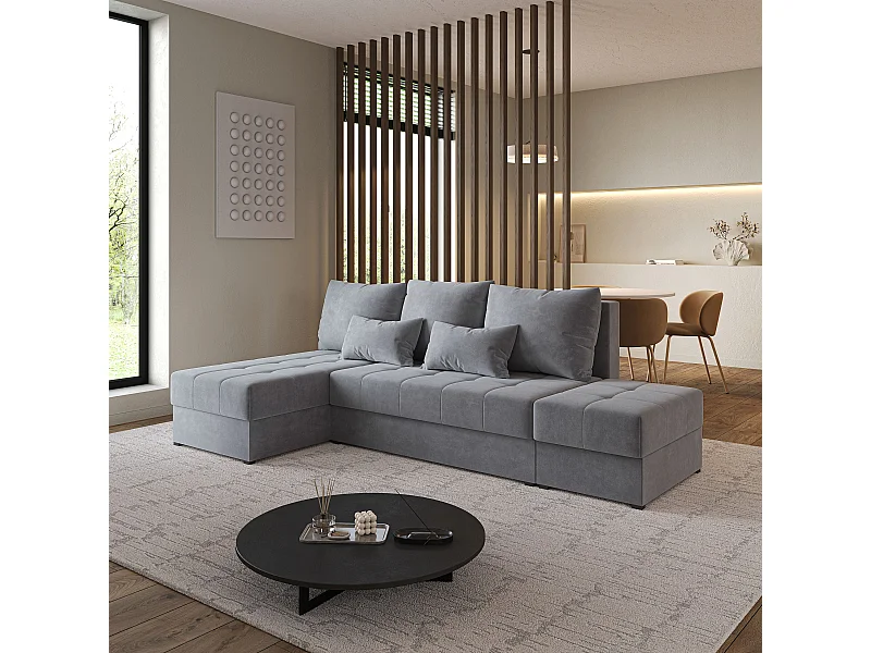 Hoekbank NORVI van fluweel met slaapfunctie Grau