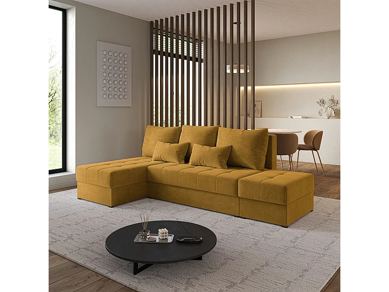 Hoekbank NORVI van fluweel met slaapfunctie Gelb