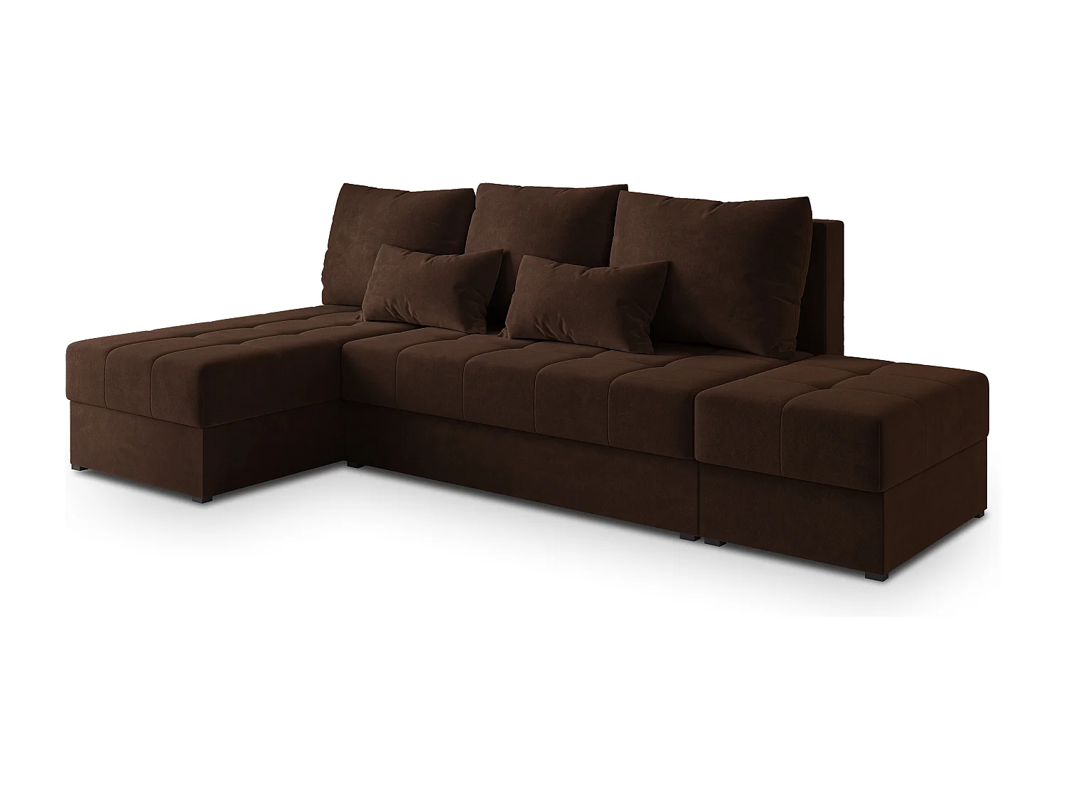 Hoekbank NORVI van fluweel met slaapfunctie Braun