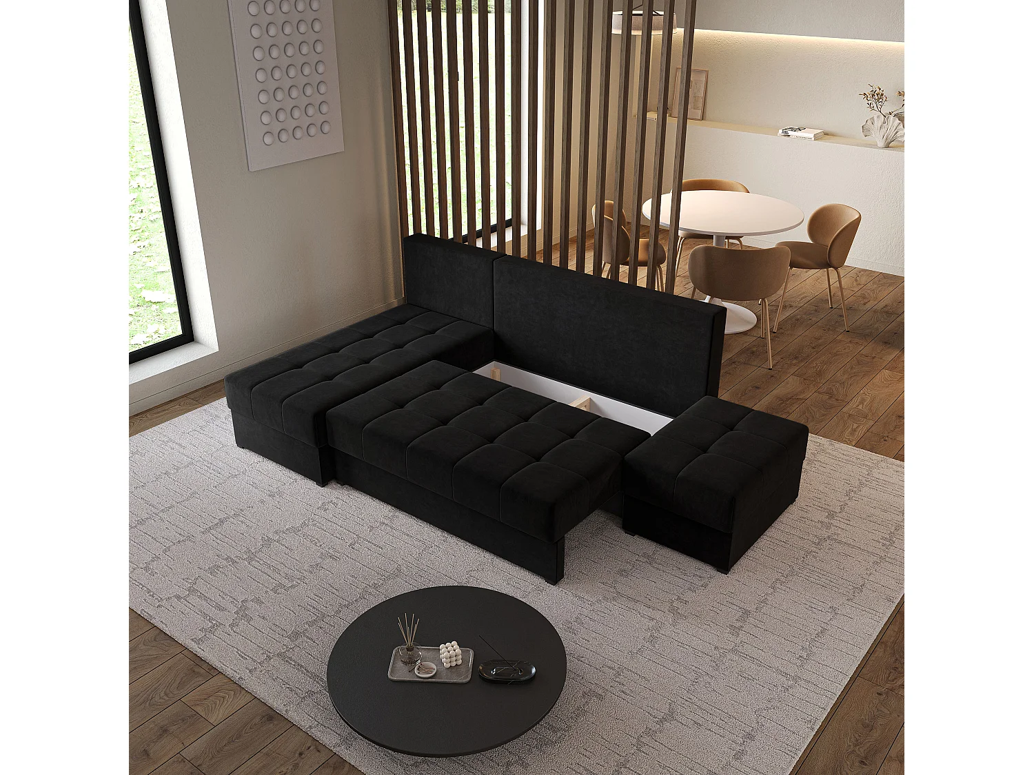 Hoekbank NORVI van fluweel met slaapfunctie Schwarz