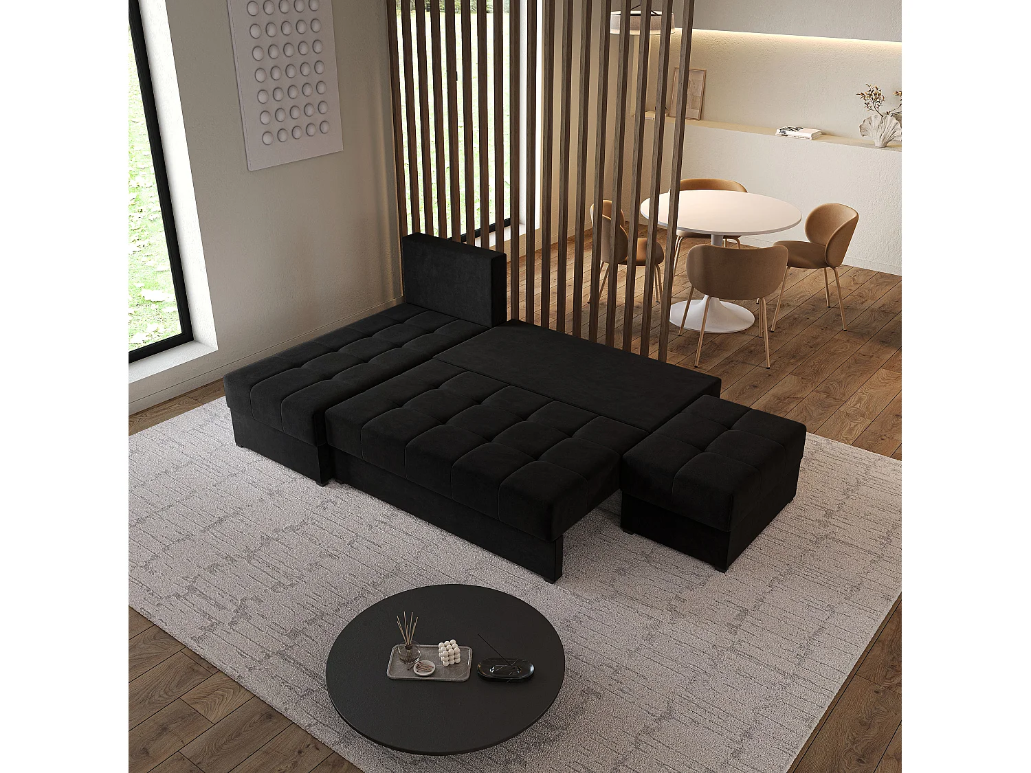 Hoekbank NORVI van fluweel met slaapfunctie Schwarz