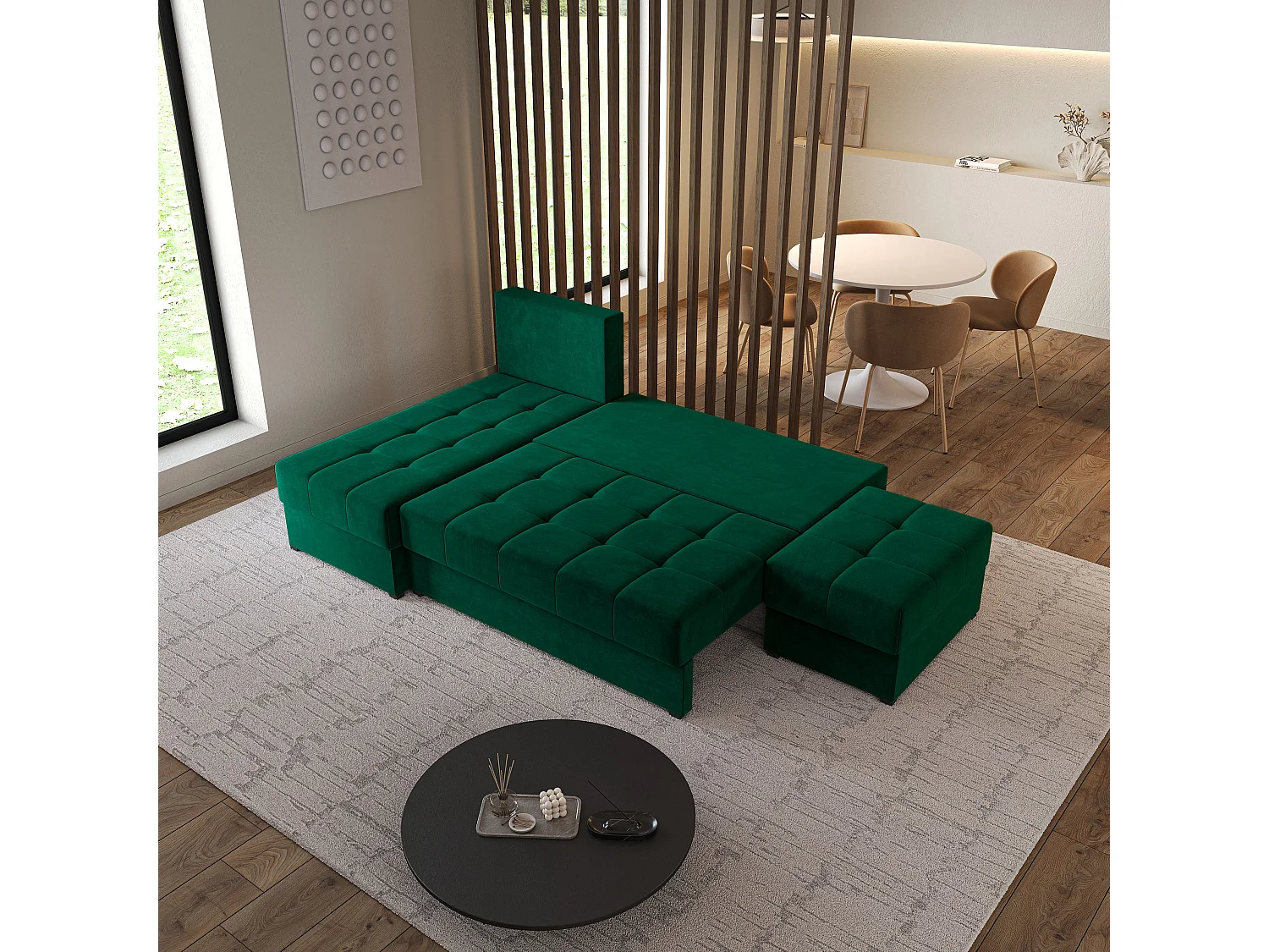 Hoekbank NORVI van fluweel met slaapfunctie Grün