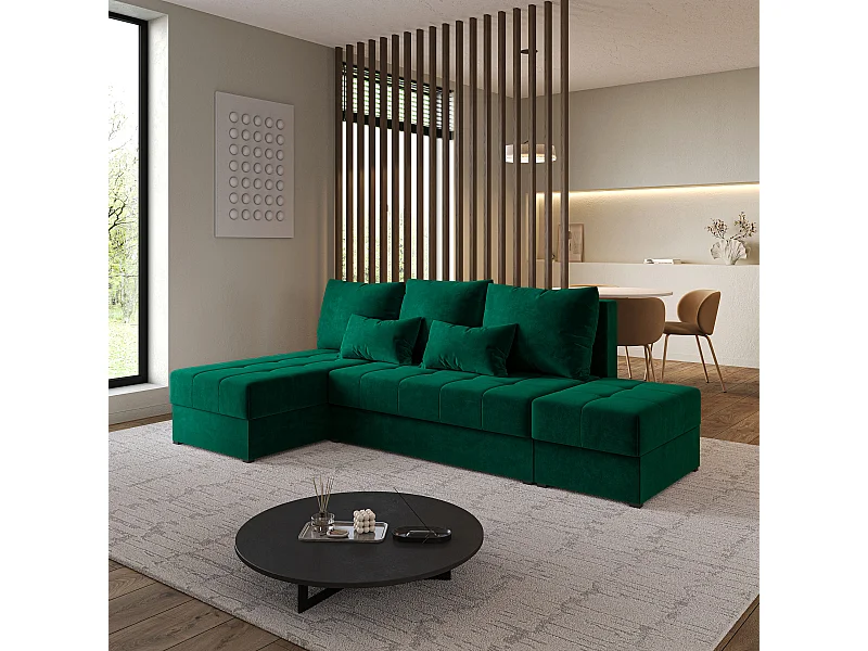 Hoekbank NORVI van fluweel met slaapfunctie Grün