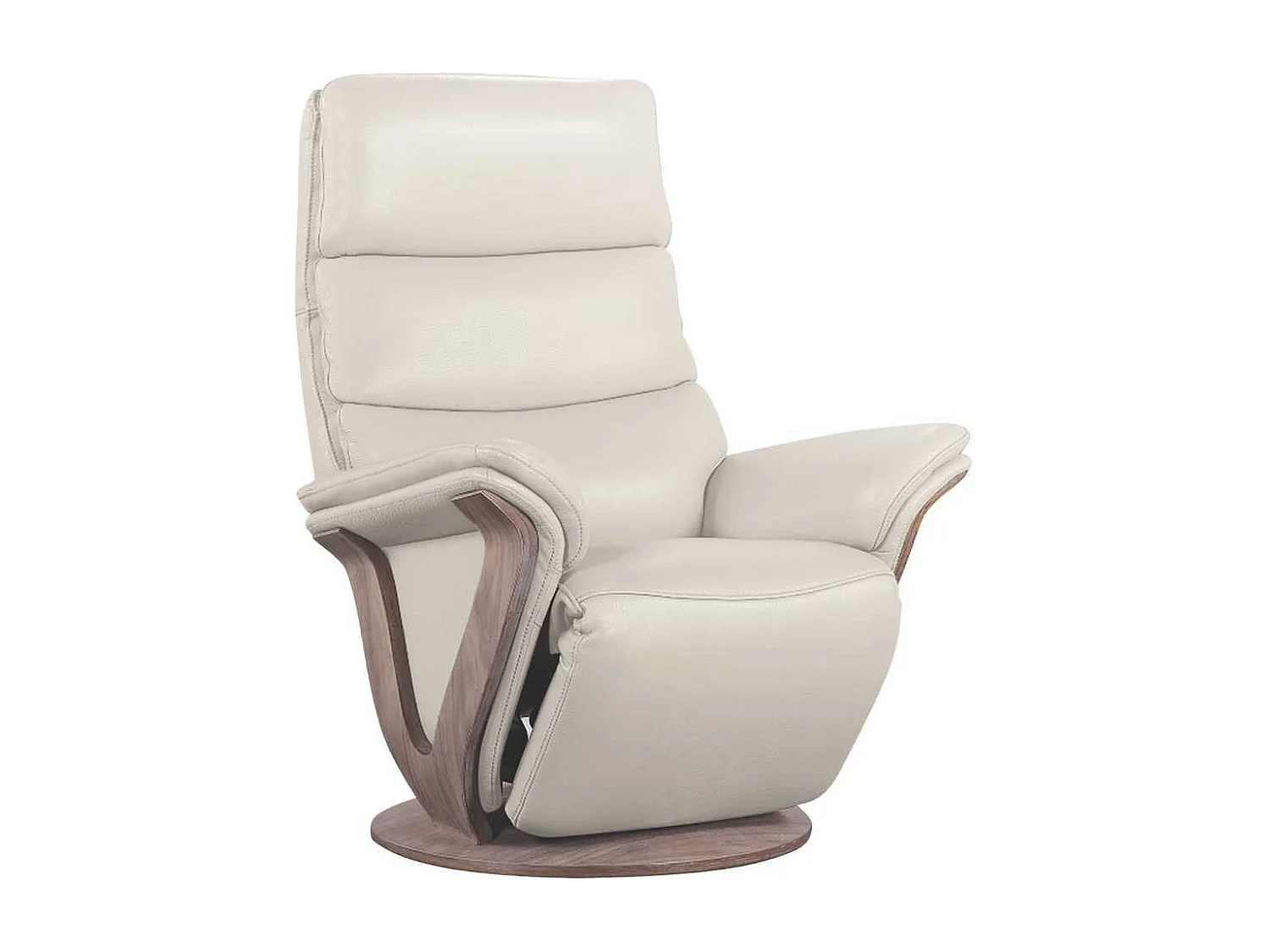Fauteuil relax électrique pivotant bi-moteur en cuir/pvc couleur mastic pied en bois. - HOLLY
