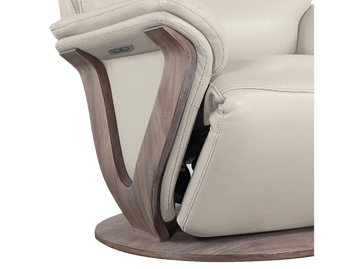 Fauteuil relax électrique pivotant bi-moteur en cuir/pvc couleur mastic pied en bois. - HOLLY