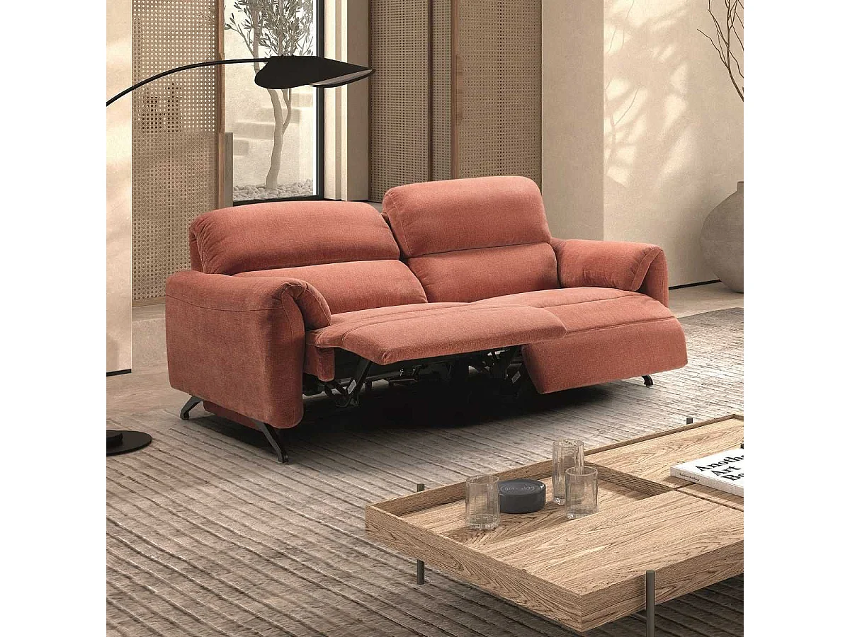 Canapé relax électrique 3 places tissu polyester terracotta - MALKO