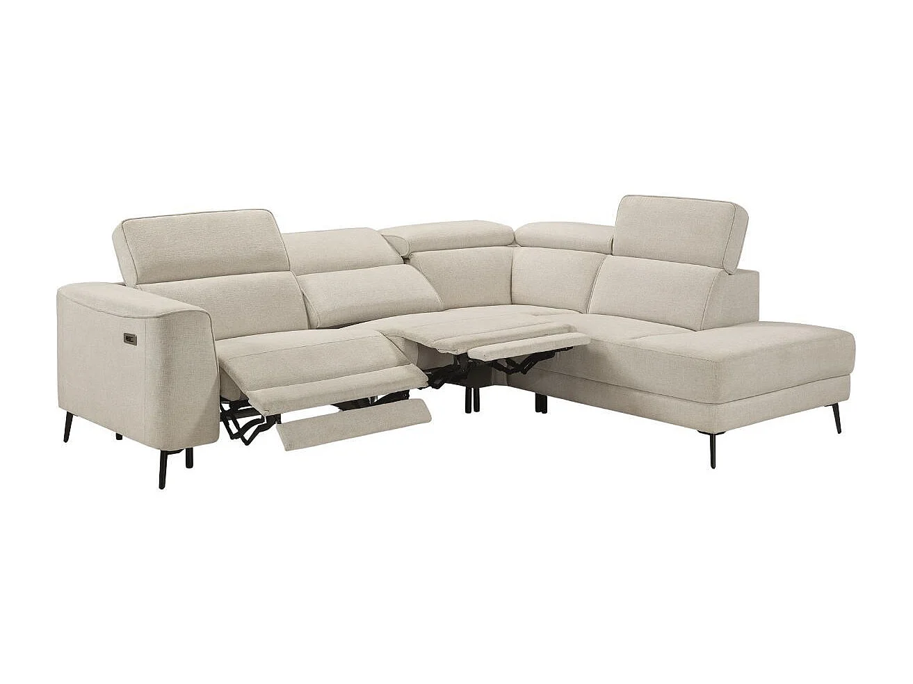 Canapé d'angle droit avec 2 places relax électrique tissu beige - BAMAKO