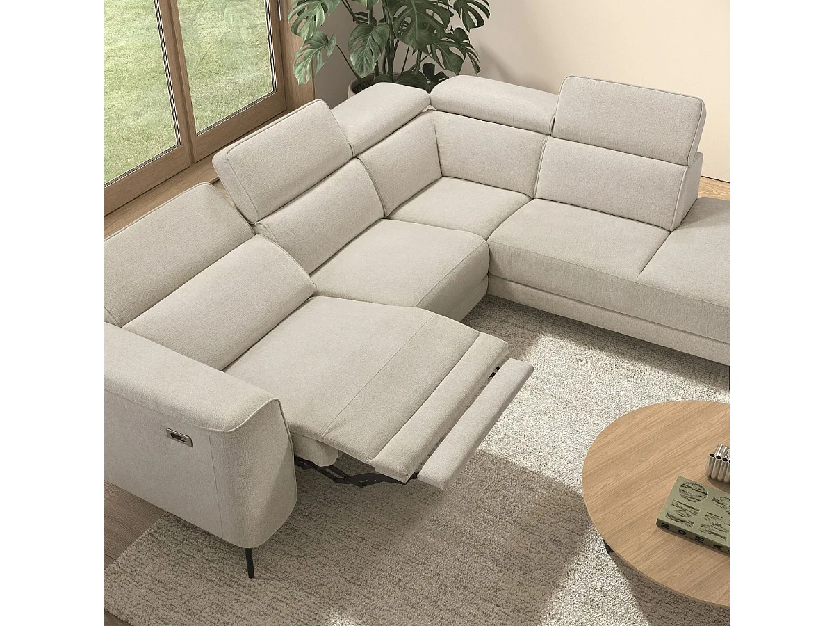 Canapé d'angle droit avec 2 places relax électrique tissu beige - BAMAKO