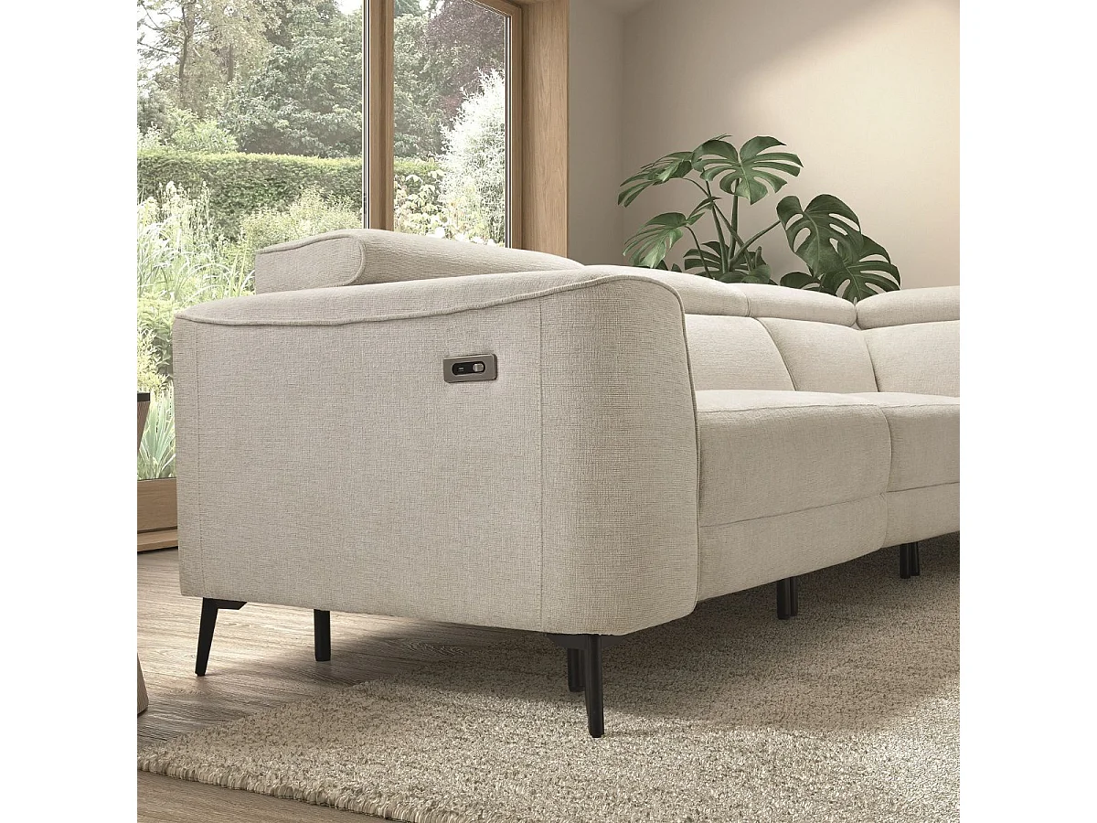 Canapé d'angle droit avec 2 places relax électrique tissu beige - BAMAKO