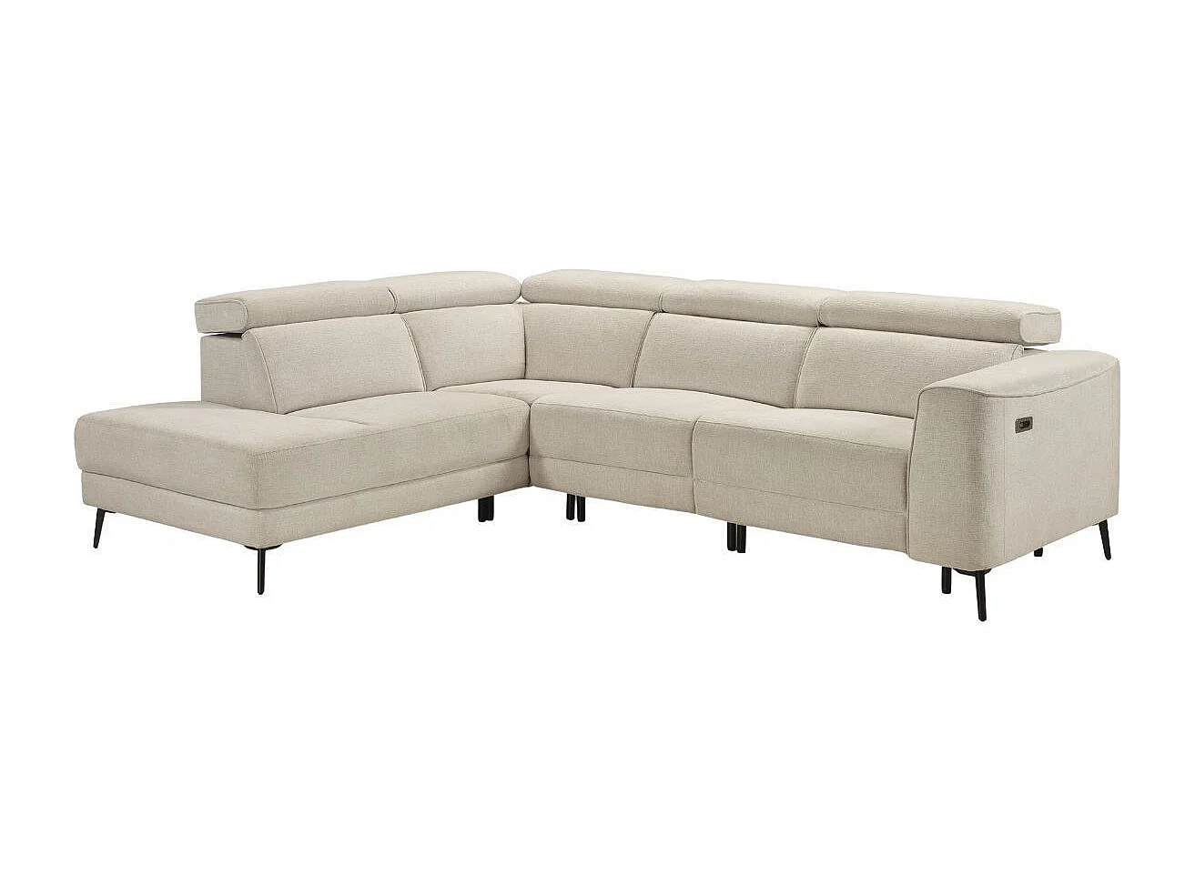 Canapé d'angle gauche avec 2 places relax électrique tissu beige - BAMAKO