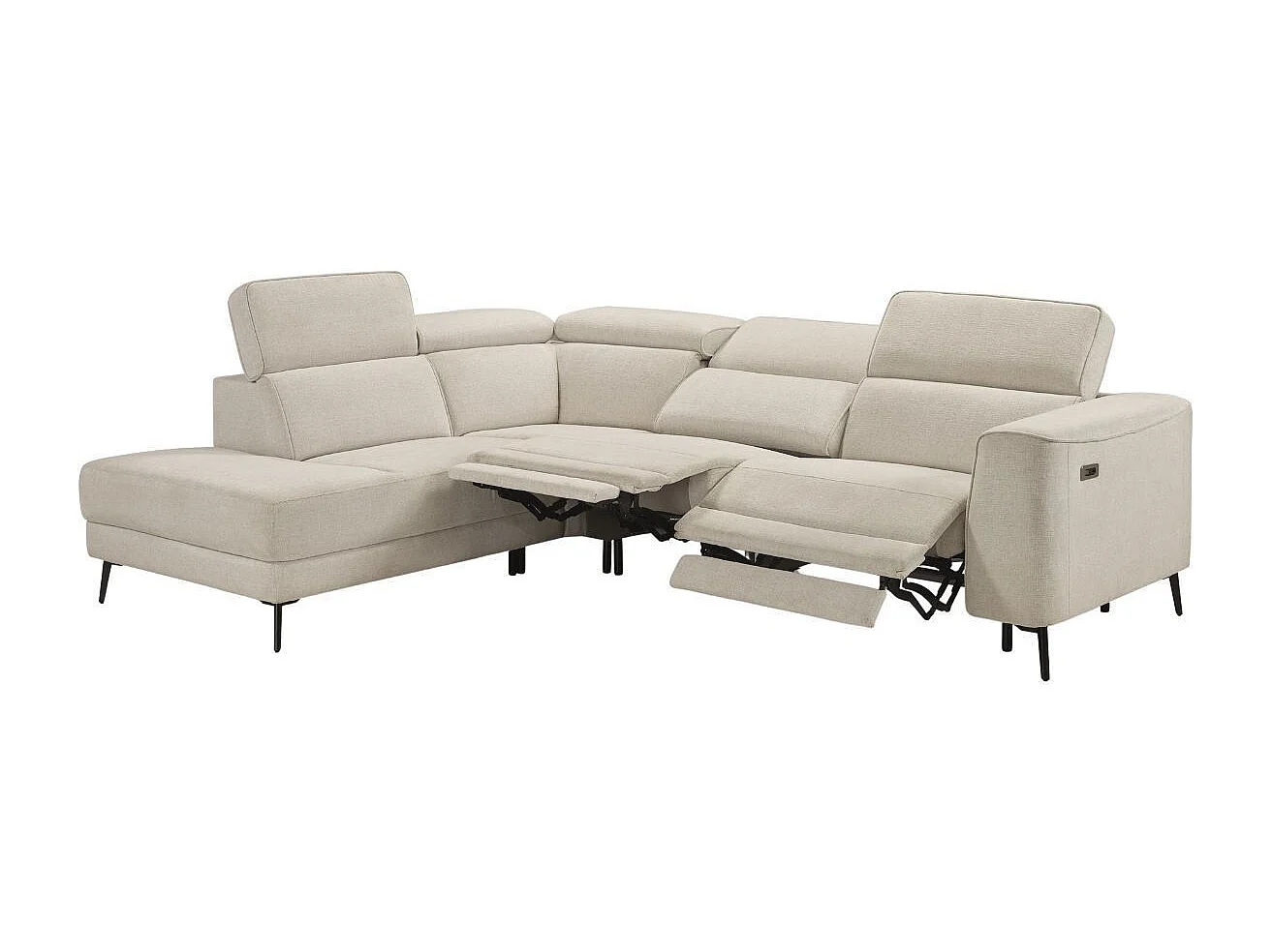 Canapé d'angle gauche avec 2 places relax électrique tissu beige - BAMAKO