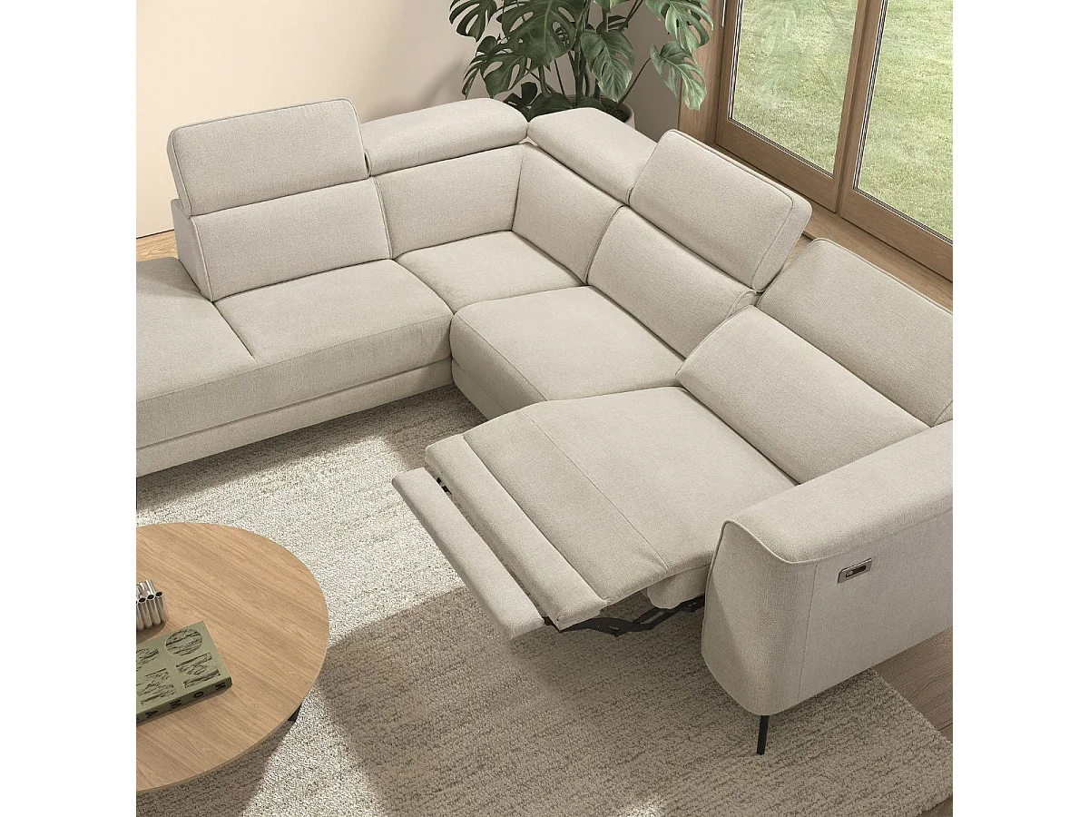 Canapé d'angle gauche avec 2 places relax électrique tissu beige - BAMAKO