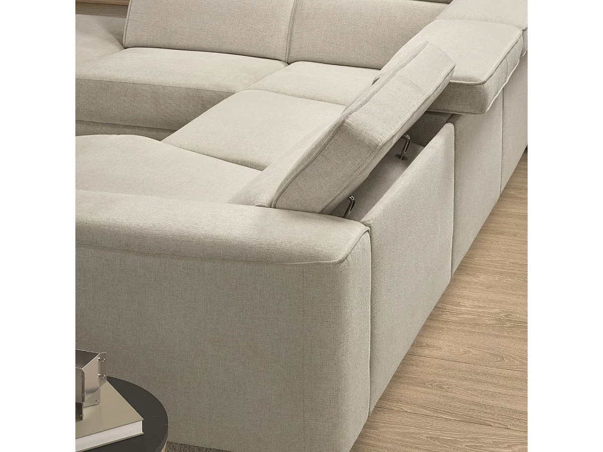 Canapé d'angle gauche avec 2 places relax électrique tissu beige - BAMAKO