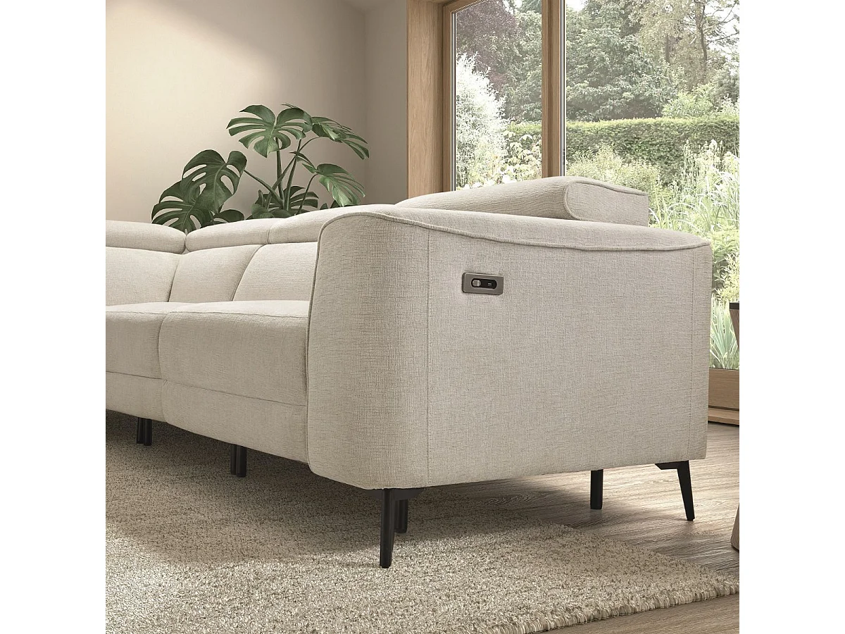 Canapé d'angle gauche avec 2 places relax électrique tissu beige - BAMAKO
