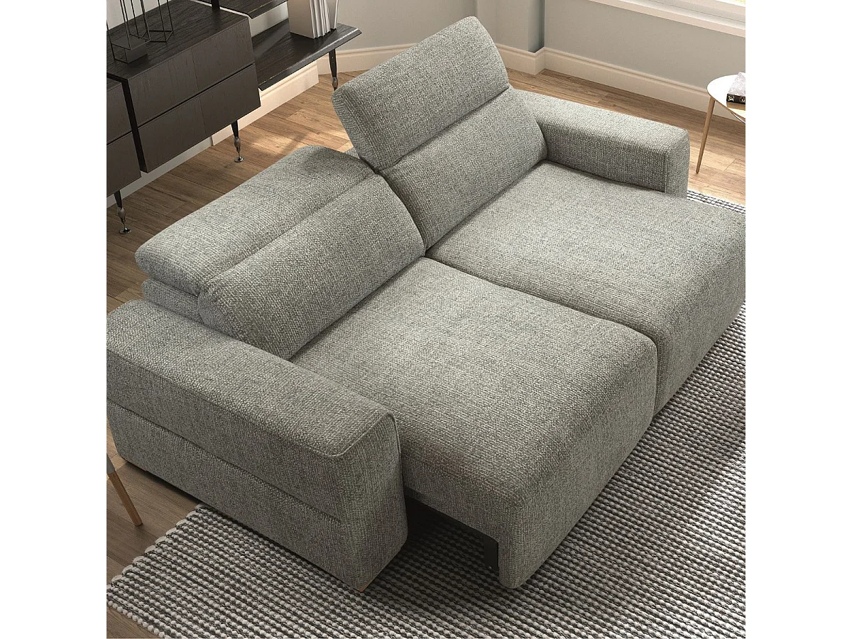 Canapé 3 places assises coulissantes électriques en tissu bouclé bleu-gris - HAVANA